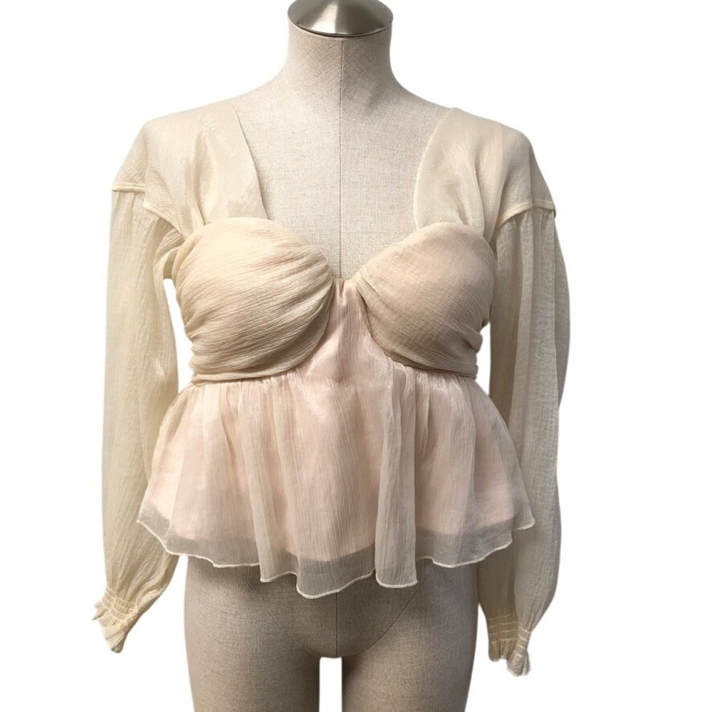 House of Harlow X REVOLVE Burna Blouse in Cream Off Shoulder Crinkle Chiffon